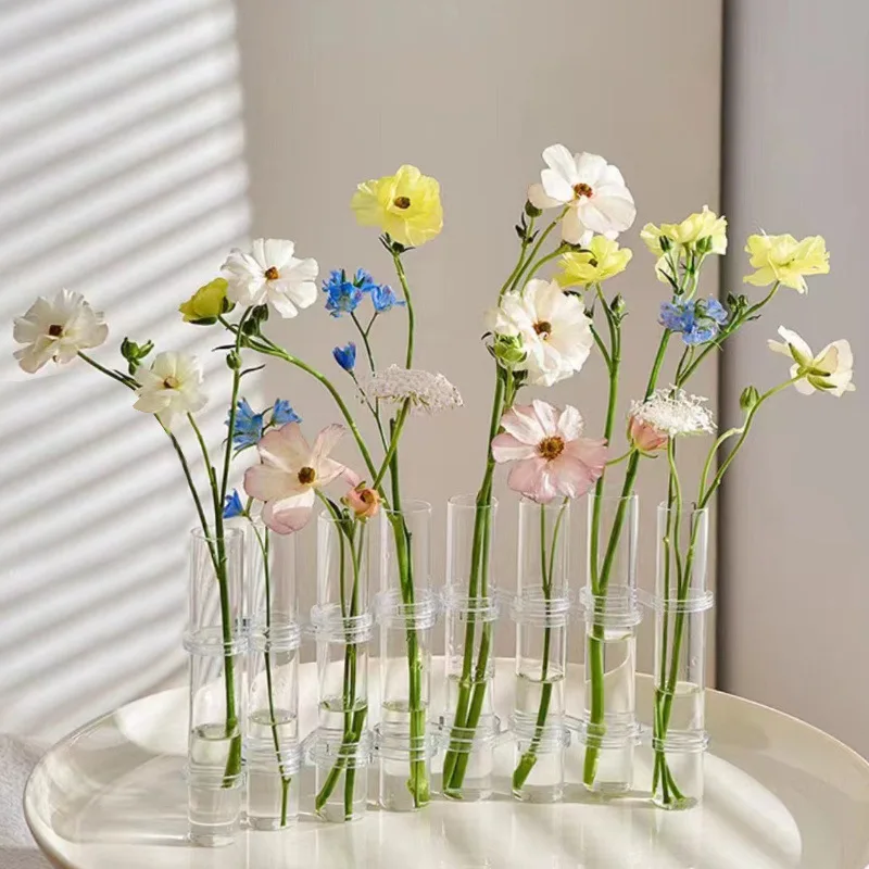 Einfache Nordic Reagenzglas Glas Vase Dekoration Kreative Holz Rahmen Hydrokultur Anlage Container Hause Dekoration