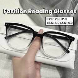 Women Square Frame Reading Glasses Fashion Anti-blue Far Sight Eyeglasses for Men Unisex Large Frame Plus Diopter Eyewear