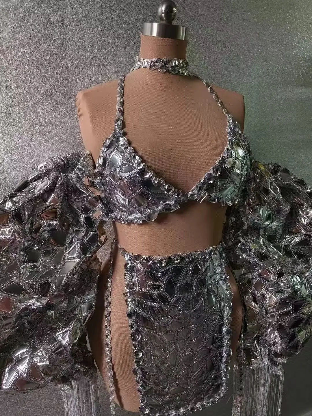 2025 Sexy GOGO Dancer Stage Show Silver Outfit Female Costume Nightclub Bar Dj Drag Queen Stage Performance Costumes DN21317