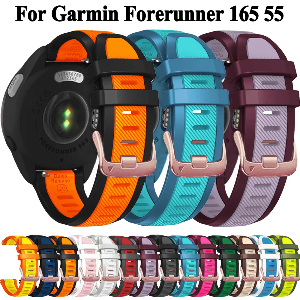 Силиконовый ремешок для Garmin Quick Release 20 мм, совместимый с Forerunner 165 55 Vivoactive 3 5 Venu Sq 2, ремешки для часов, браслеты