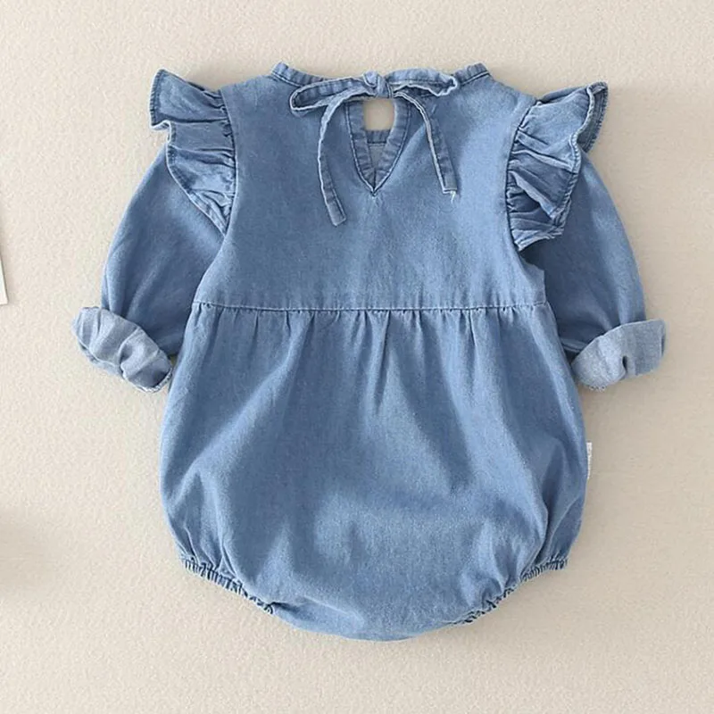 New Baby Boys Girls Denim Romper Autumn Toddler Baby Girls Clothing Spring Long Sleeved Blue Denim Infant Baby Girls Jumpsuit