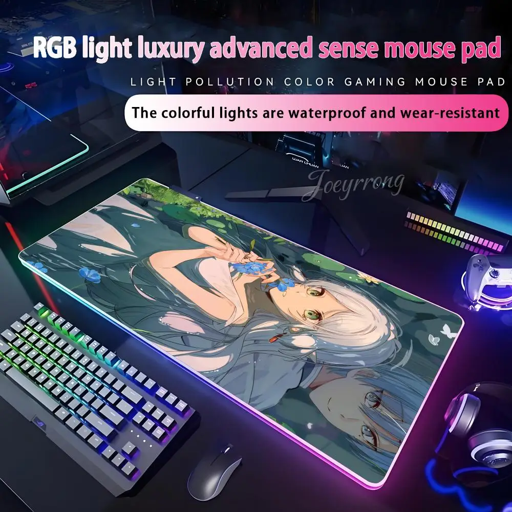 

Коврик для мыши в стиле аниме Frieren RGB коврик для мыши расширенная игровая клавиатура семь цветов светодиодные коврики большой 1000x500 мм XXL геймер