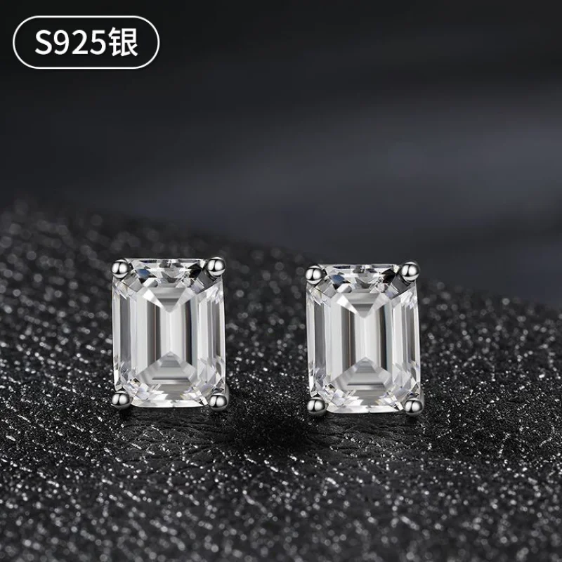 

Jewelry S925 Silver Korean Style Minimalist Graceful Earrings High Carbon Diamond 6*8 Rectangular Ear Studs