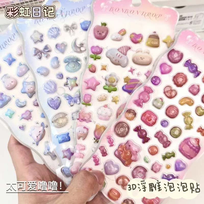 3D Relief Sticker Acrylic Epoxy Transparent Bubble Sticker Students High Value Waterproof Decorative Cartoon Animal