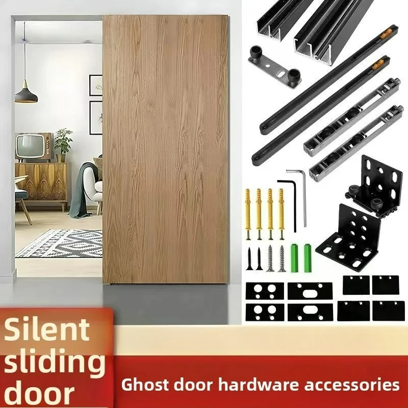 Trackless Ghost Door Invisible Track Aluminum Frame Slide Hardware Two-way Buffer Wooden  Frame Door Slide Hardware Home Garden