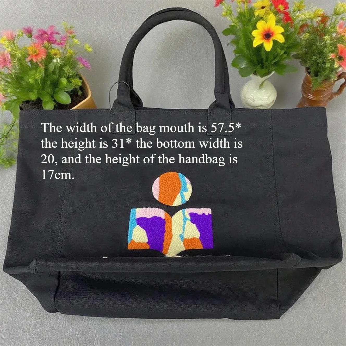 

Mar Collection Canvas Tote - Colorful Embroidered Patch Detail, Heavy Duty Cotton Shopper Bag with Inner Pocket