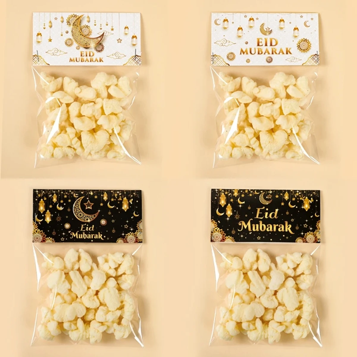 50pcs Eid Mubarak Gift Bags Plastic Bag Cookie Candy Ramadan Kareem Decoration 2024 Islamic Muslim Party Packaging Bag Pouch