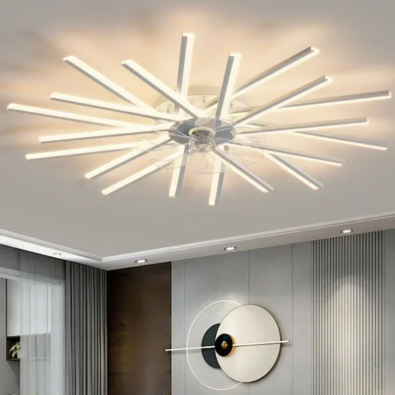 Living room luxury LED ceiling fan pendant light dimming intelligent remote electric fan cooling room decoration ceiling light