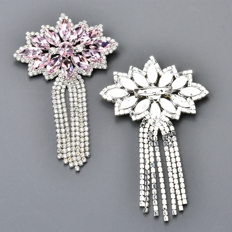 Tassel Rhinestone Clothing Accessory Colorful Crystal Flower Brooch Women Dress Clothes DIY Decoration Glitter Accessories