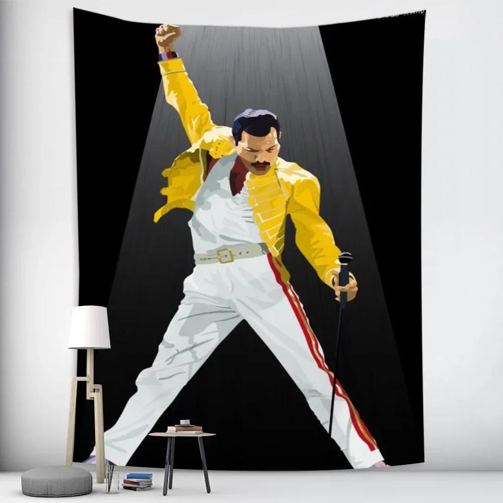 Freddie Mercury Rock Music Wall Hanging Tapestry Cartoon Queen Legendary Singer Home Decor Wall Carpet Livingroom Dorm Decor