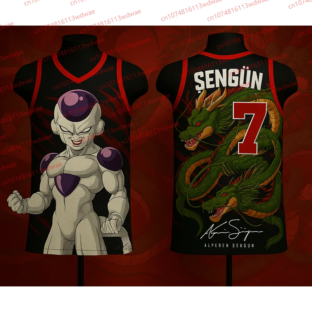 Amerikanische Basketballweste Dragon Ball Super Frieza Herren-Basketballtrikot Alperen Sengun 28-Trikot-Set KID-Fans-Basketballweste