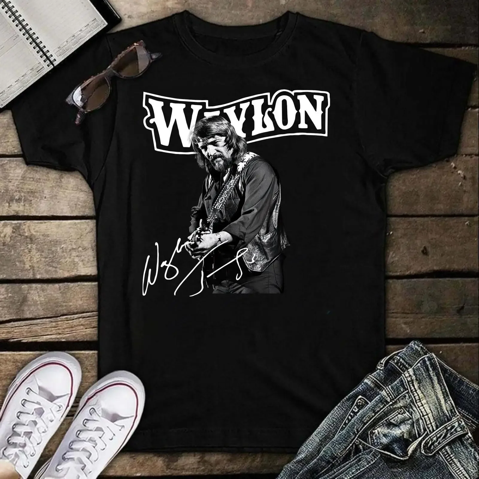 Waylon Jennings Retro T shirts Shirt vintage Washed homme Slightly Stretched Comfortable Breathable Casual