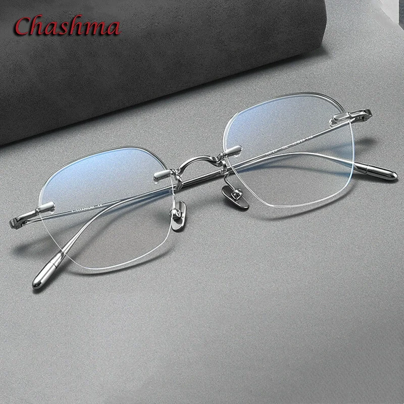 Chashma Semi Rim Glasses Pure Titanium IP Fashion Frameless Men Optical Eyeglasses Rim for Prescription Lenses Women Light Gafas