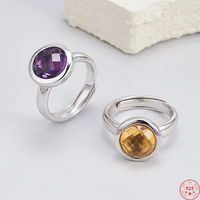

Кольца из стерлингового серебра 925 пробы для женщин, минималистичный узор, инкрустированный строгальным самолетом, натуральный аметист, цитрин, классические ювелирные изделия, оптовая продажа