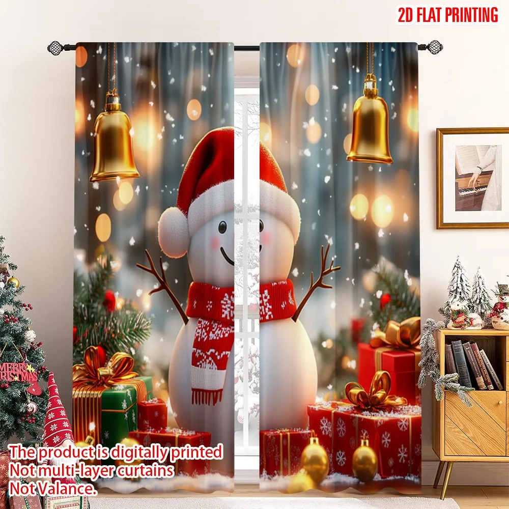 

2pcs 2D flat printing Merry Christmas Popular Window Drapes Cute Snowman Christmas Holiday Decorations (3) Fabric Without