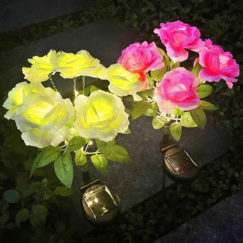 7 Heads Solar Lights Outdoor Decorative Solar Garden Lights Rose Flower Lawn Lamp for Yard Patio Garden Decor