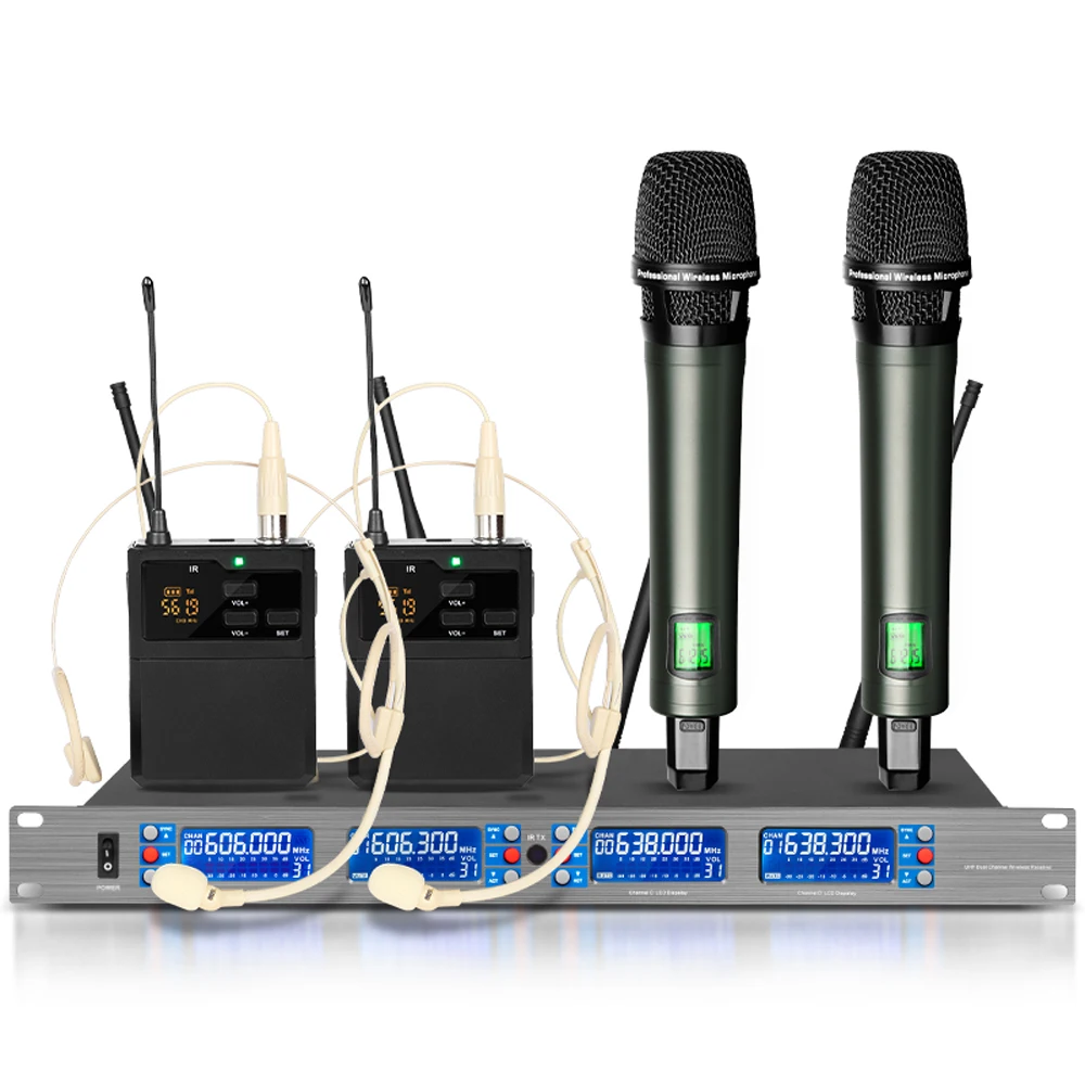2800 Professional Micro Wireless Lavalier/Headset Microphone 4 Channel UHF Wireless Mic For Church Stage