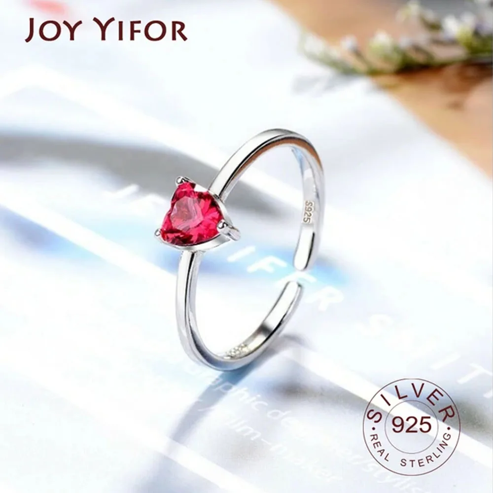 Silver Color rings for women red heart zircon Open Adjustable Finger Ring fine jewlery Anti-allergy Jewelry Accessories