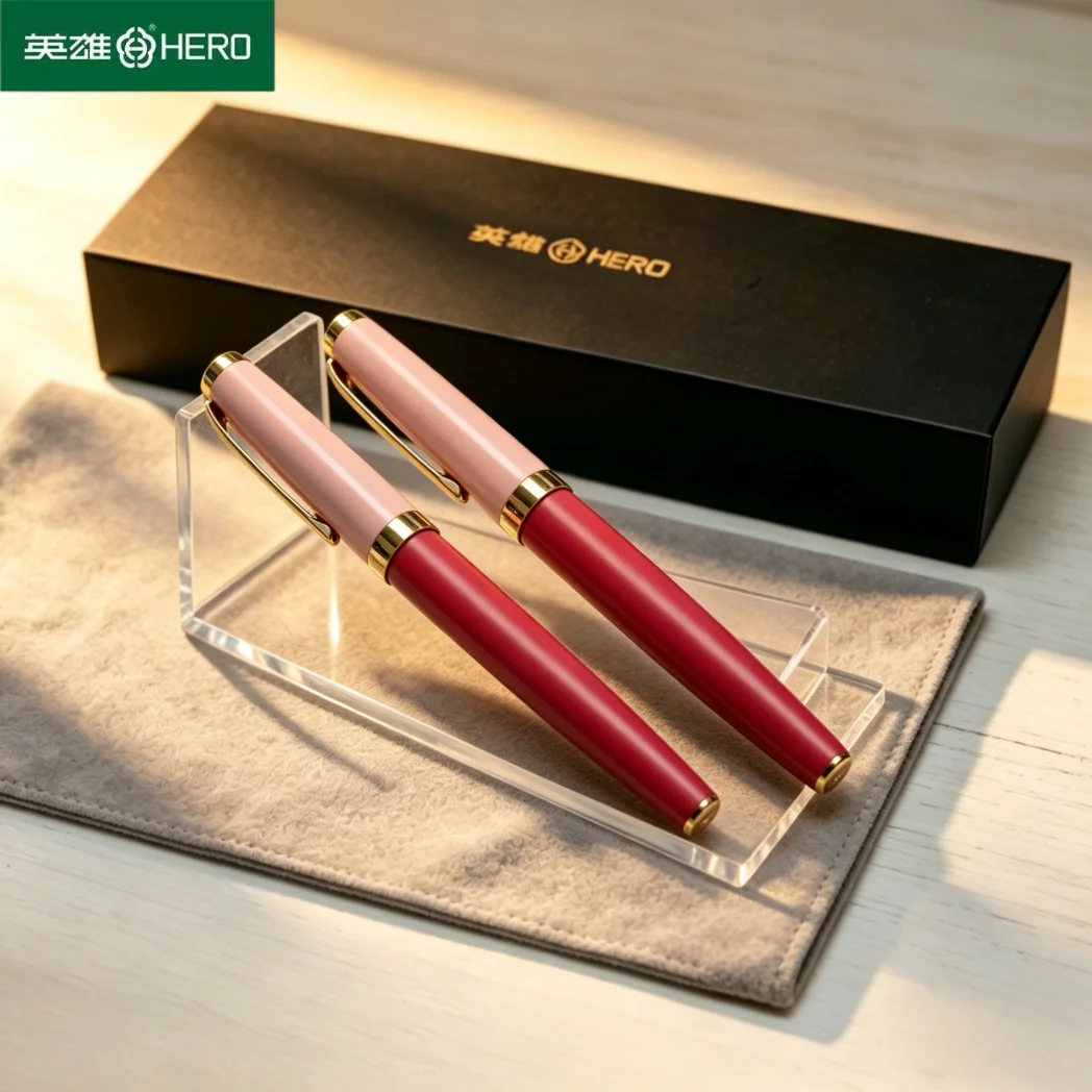 

Student Fountain Pen Set Metal Matte Grip Anti-Slip 2-IN-1 Filling 7 Colors Nib Options 2-Pack Hero Brand P108 School Office Sup