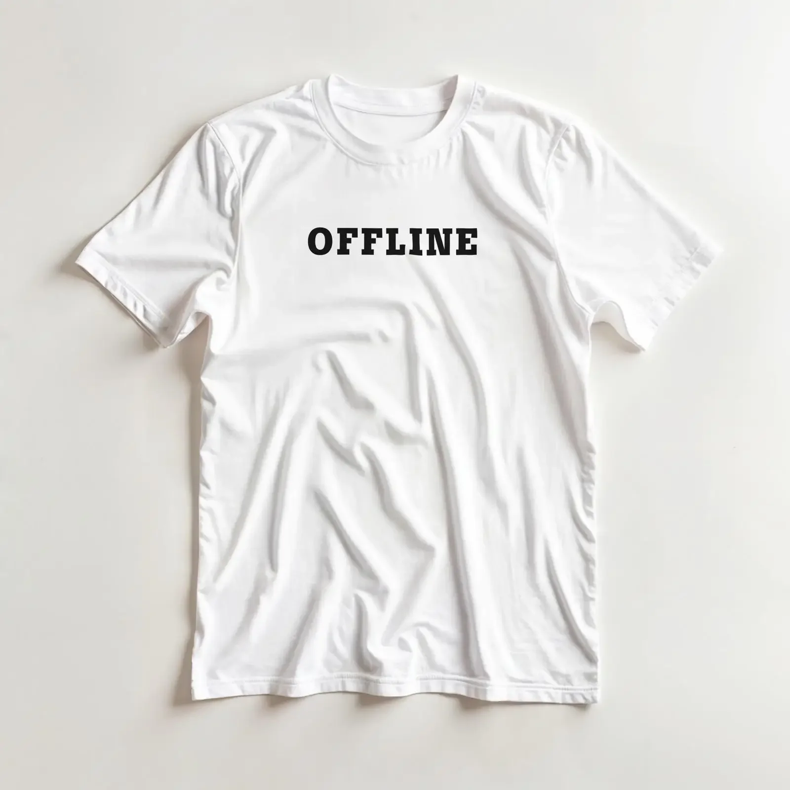 OFFLINE Cotton Crewneck T Shirt Heavyweight Everyday Wear vintage Washed Breathable Unisex fashion Top For Everyday Wear