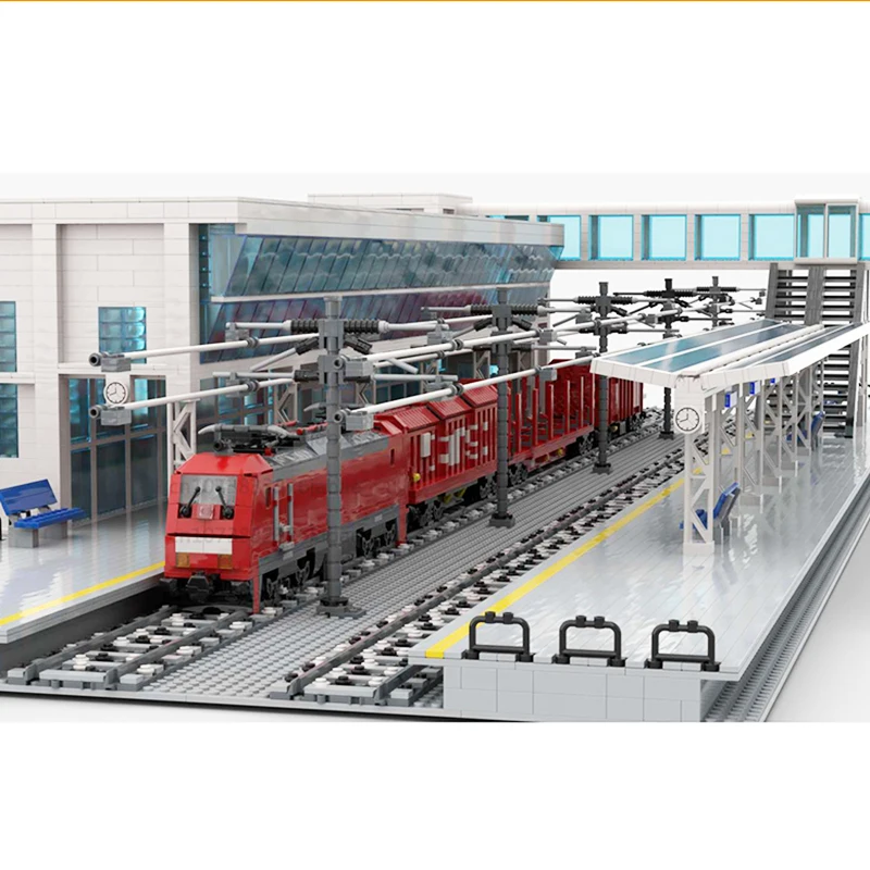 MOC City Model Cargo Express Train Mini klocki DIY części zmontowane technologia cegły kreatywny wyświetlacz zabawka dla dzieci prezent