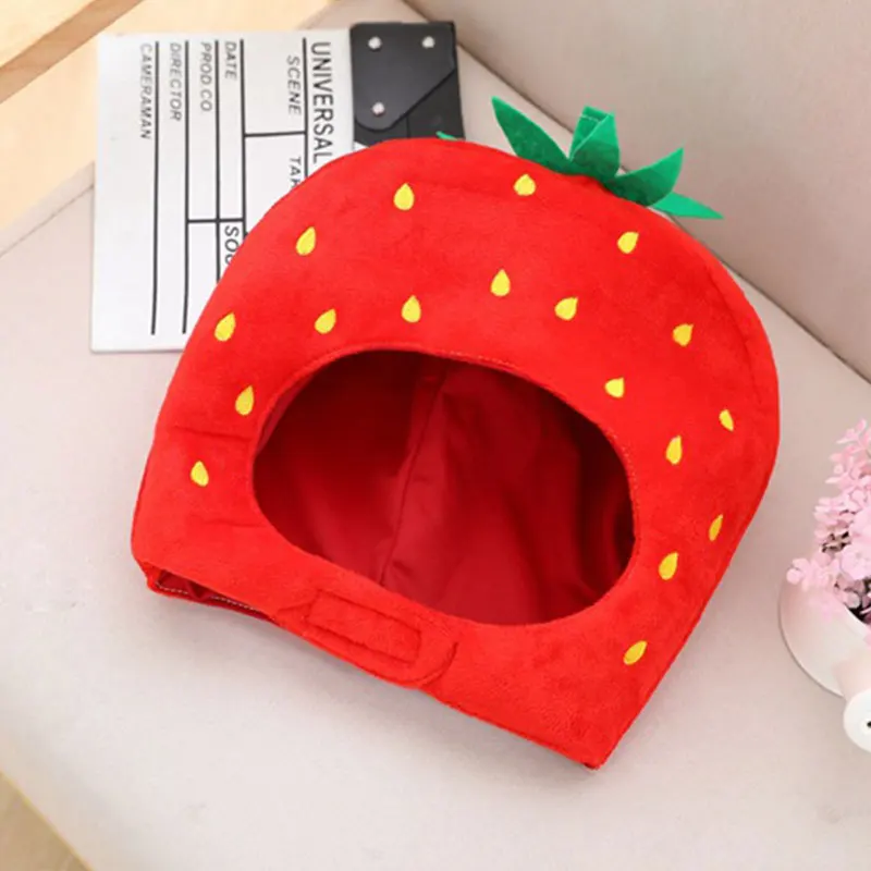 PESENAR Cartoon head cover, plush strawberry hat, photo props, photo props, plush head covering