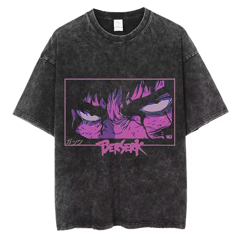 

Men Streetwear Vintage Black Tshirt Harajuku Japanese Anime Print T-Shirt Summer Short Sleeve Cotton Loose Washed Tops Tees