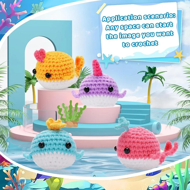 2/3/4Pcs Colorful Whale Crochet Kit Beginner Crochet Kit Cute Crochet Starter Kit Stitch Marker Complete Crochet Set