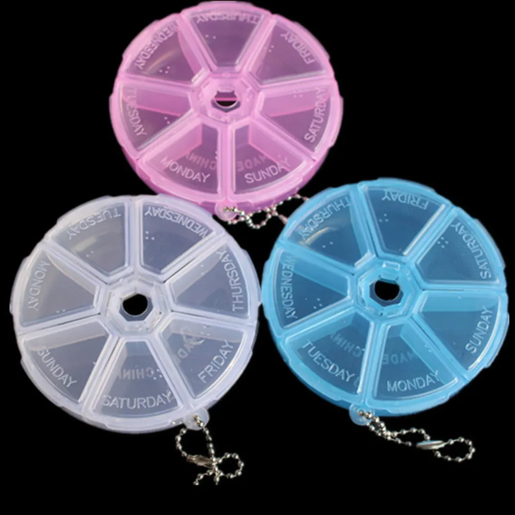 Round 7 Days Pill Box Organizer Weekly Medicine Travel Case Container Holder Pink Daily Organizer Rotating Pill Dispenser