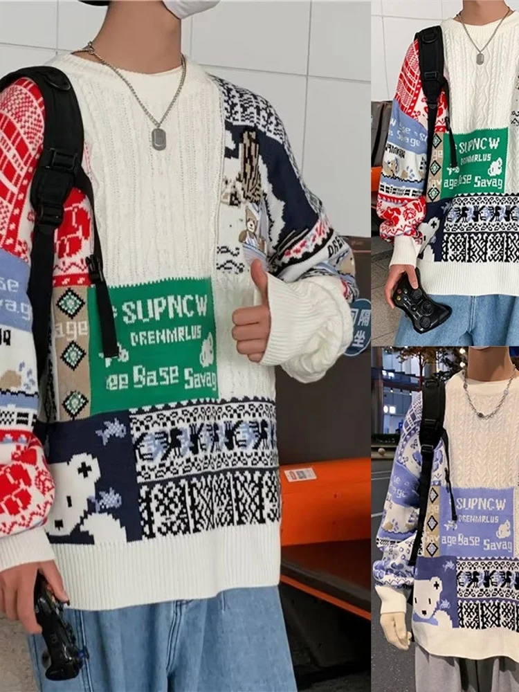 

2025 Quali Selected Color Blo Knitted Sweater Men's Cisas loween Lazy Loose Autumn Winter Warm Trendy round Ne S...