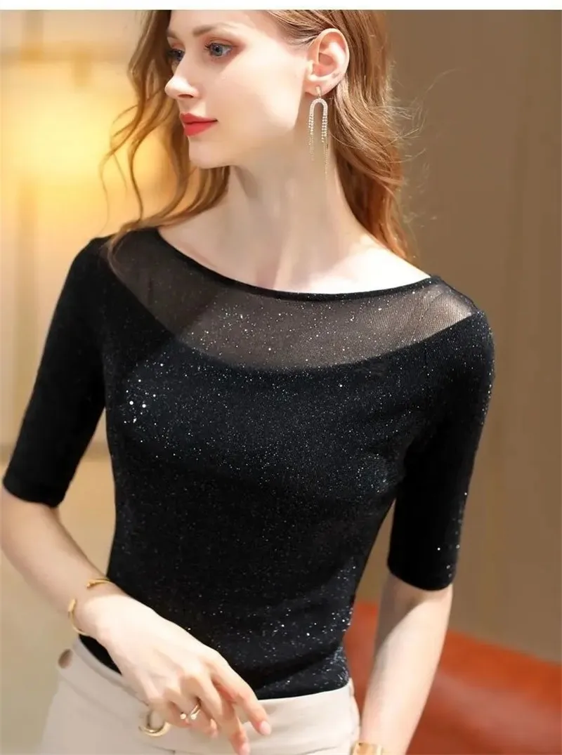 Top da ballo latino in maglia di seta brillante brillante per abbigliamento donna autunno inverno camicia da ballo a maniche lunghe da sala da ballo sottile