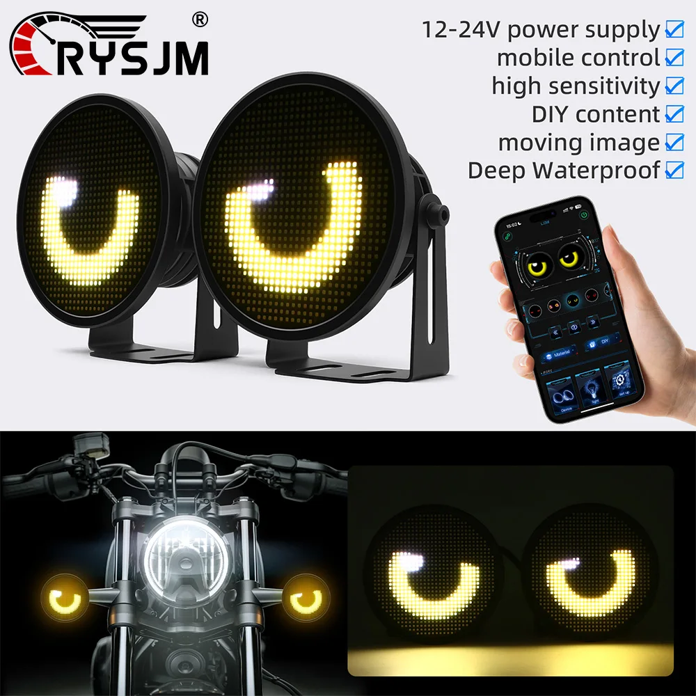 2 PCS APP Control LED Screen Blink Pattern DIY Light Multimedia Player Dynamic Eye Lights Car Headlamps LED DRL Lamp 12V-24V