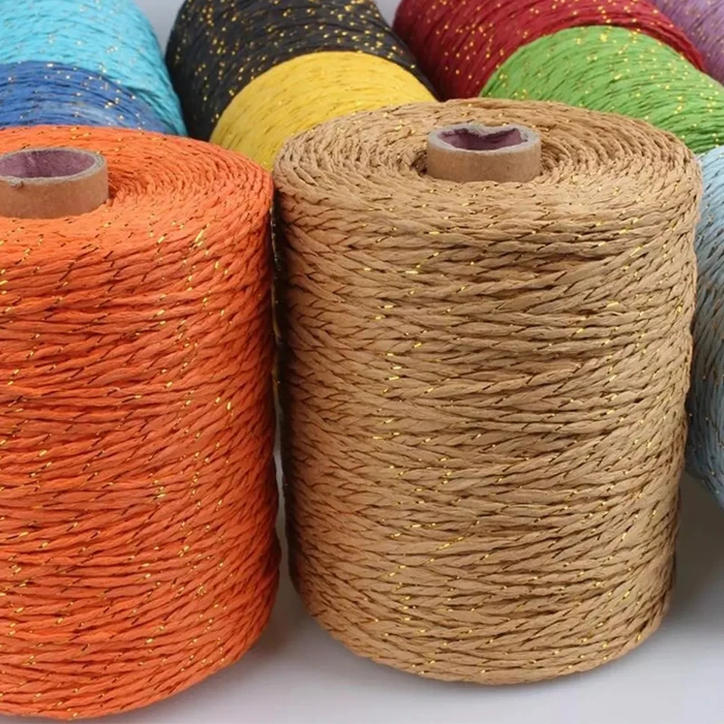 

280M Raffia Straw Gold Line Cotton Yarn Crochet Yarn For Diy Knitting Summer Straw Hat Handbags Cushions Hand Woven Straw Yarn