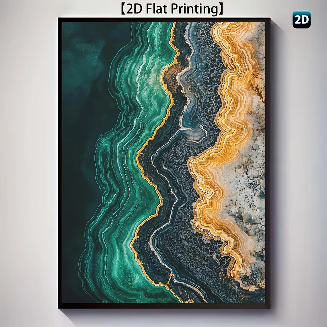 2D Flat, 2D Flat, 1pc, No Frame, Multi-Size, Frameless, Blue-Green And Golden Mineral Canvas Art Print - Large Abstract Agate