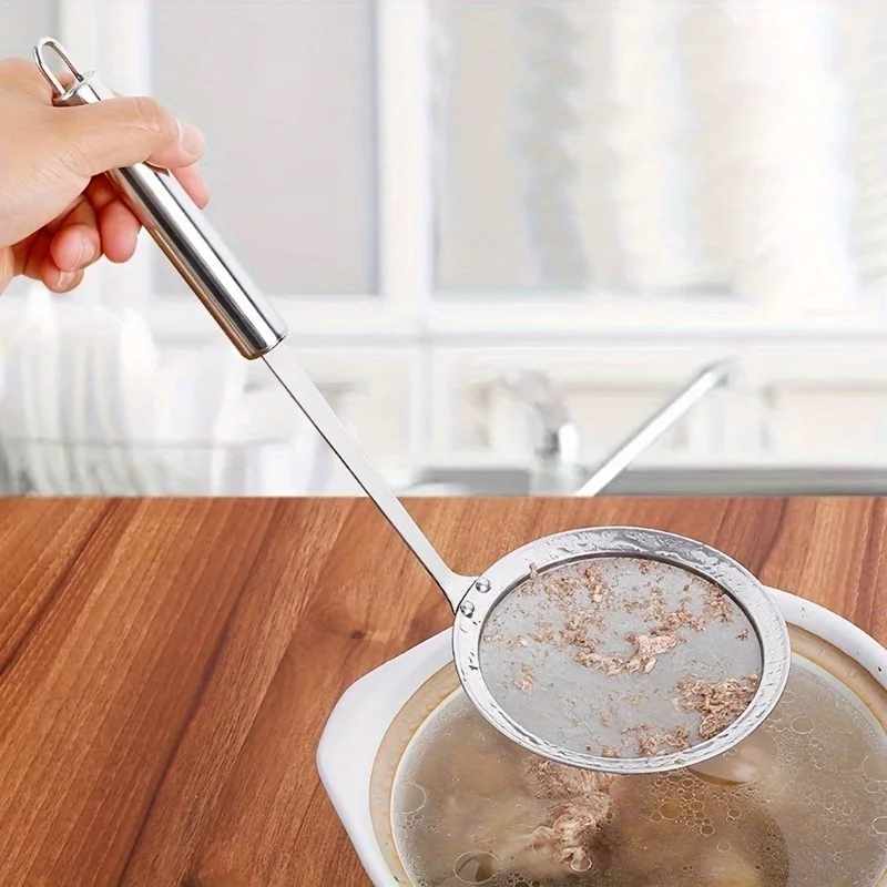 

[Essential Kitchen Strainer] Stainless Steel Long-Handled Cleaning Spoon | Fine Mesh Strainer for Grease, Soy Sauce