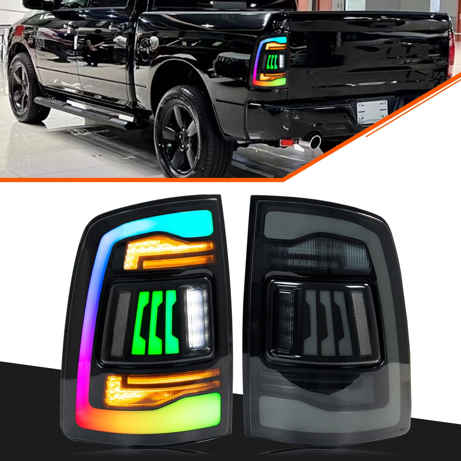 

Светодиодные задние фонари RGB для Dodge Ram 1500 2500 3500 2008-2018 4-го поколения, динамическая анимация, последовательные задние фонари указателя поворота в сборе