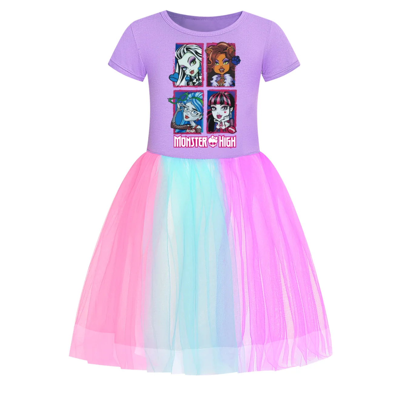 Funny Monster High Dress Kids 2024 Summer Vacation Clothes Baby Girls Short Sleeve Casual Dresses&bag Children Wedding Vestido