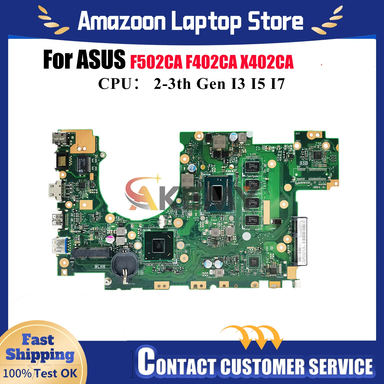 

X402CA Материнская плата для ноутбука ASUS VivoBook F502CA X402CA X402C F402CA Материнская плата для ноутбука с процессором I3 I5 I7 100% tests OK stk