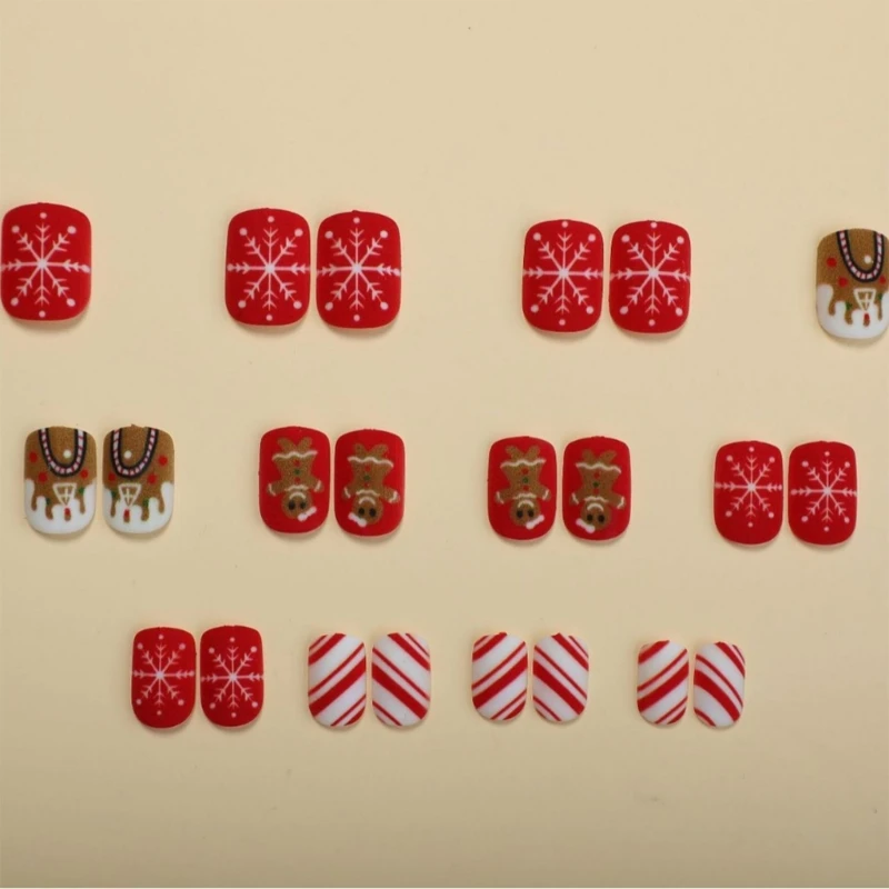 Fashion Press on Nails Short Square False Full Cover Art Tools Set For Creating Christmas Snowman Manicure Dropship