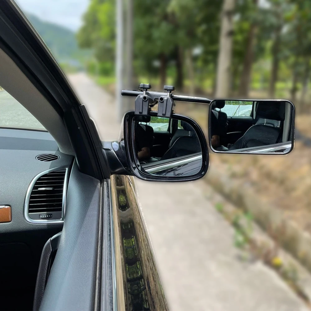 Pair Universal Caravan Trailer Car Towing Mirror Adjustable Tow Mirror Extension Strap Side Rear View Mirrors