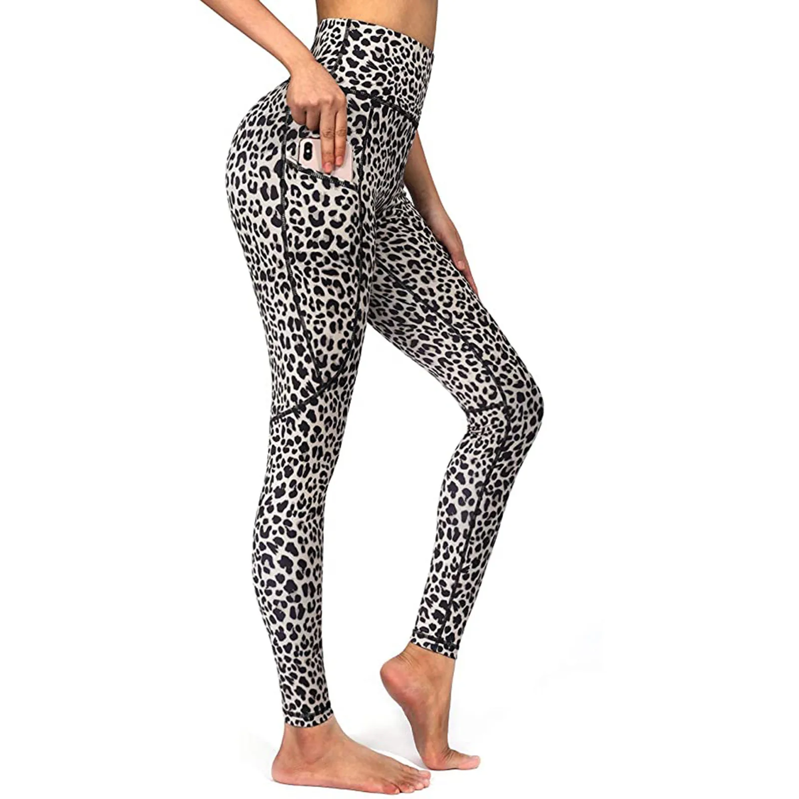 Legging esportiva com bolso para mulheres moda leopardo impressão treino calças estiramento plus size elástico leggings de fitness leggins