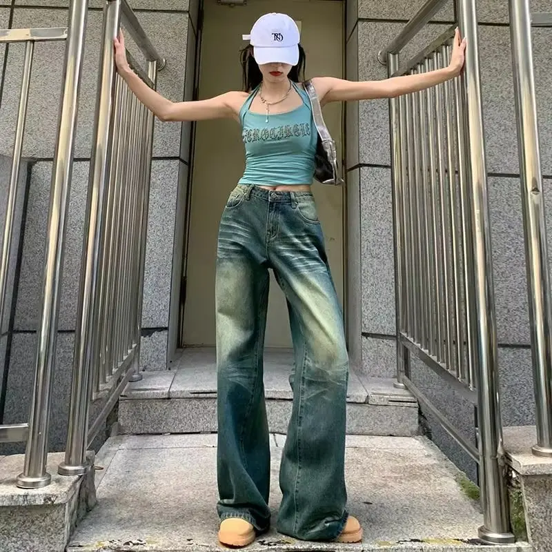 

Vintage Baggy Straight Denim Trousers Female Y2K High Waist Loose Wide Leg Jeans Women's Streetwear All-Match Casual Pants New