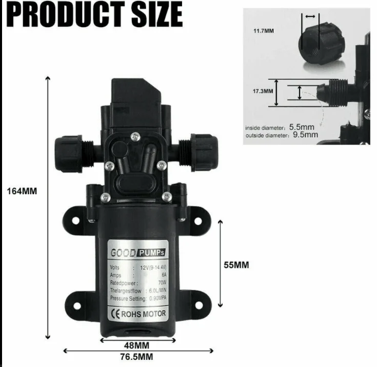 Imagem -02 - Aisitin Durável Bomba de Água Elétrica Diafragma de Alta Pressão Auto Priming dc 12v 70w 3201hd 72w