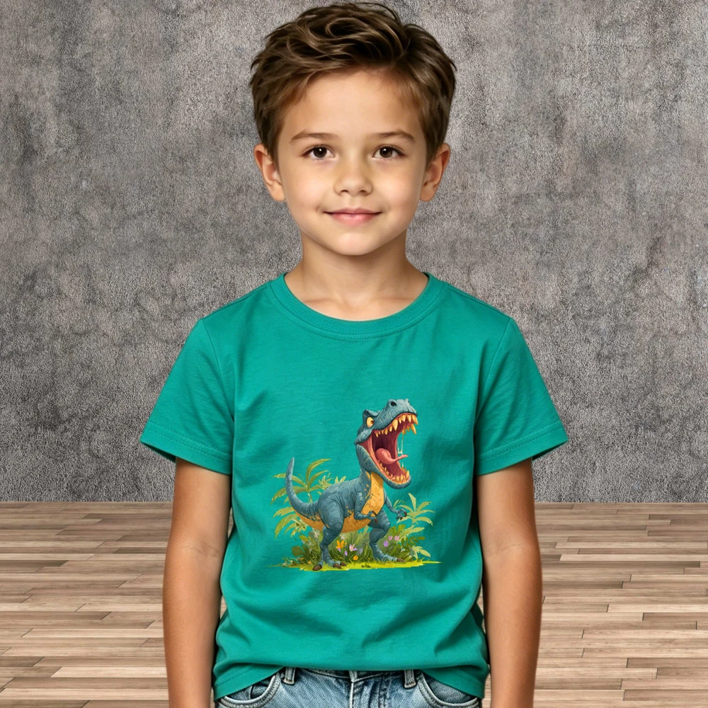 Boys Popular Dinosaur Print T Shirt Summer Children Comfortable Cotton Tees