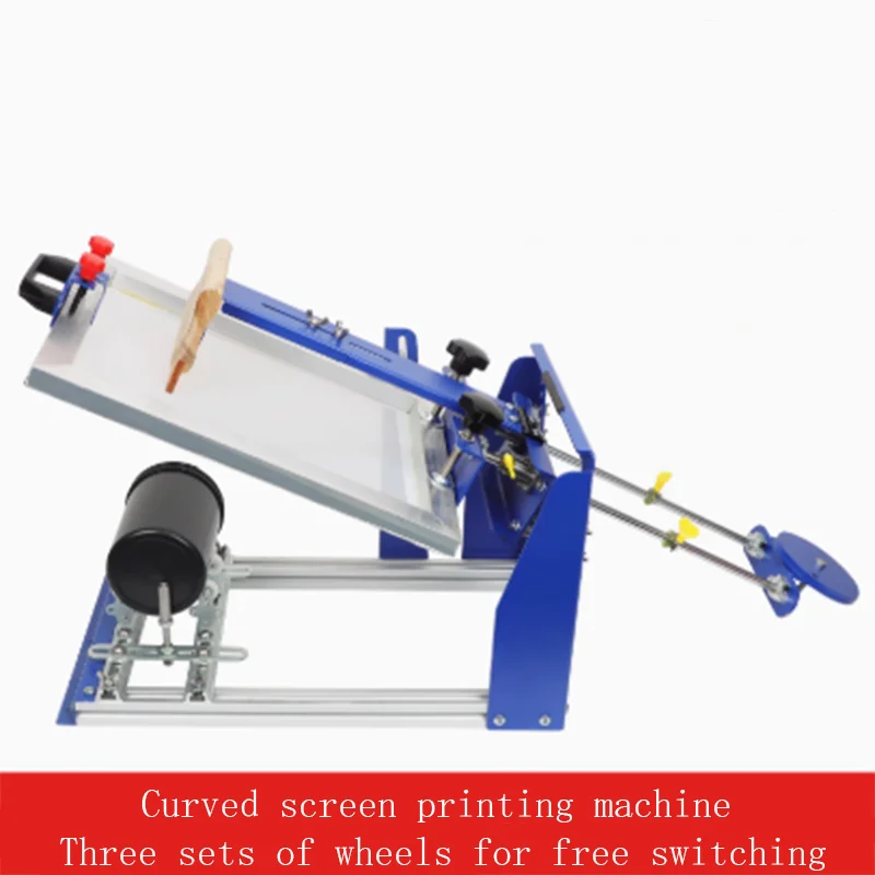 Manual Curved Screen Printer for Cylindrical and Conical Surfaces, Small Printing Station for Plastic Glass Metal