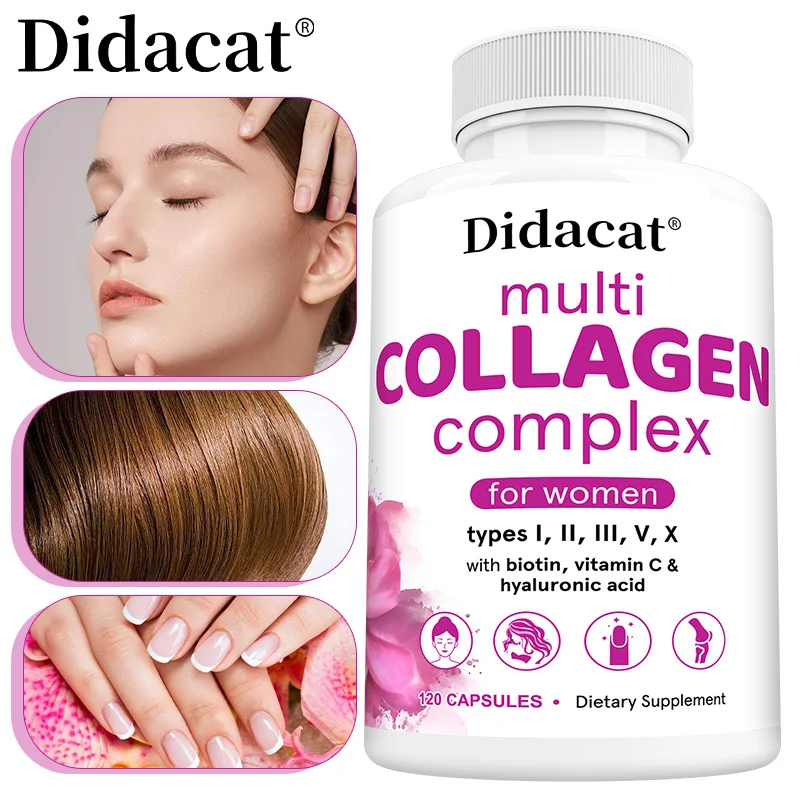 Didacat Multi-Collagen Complex - Biotin, Vitamin C, Hyaluronic Acid for Skin, Nails, Hair, Joints and Cellular Health