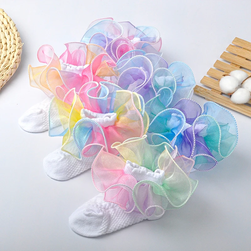 Chaussettes en coton à volants pour enfants, grande princesse pétale 3D, chaussettes de danse pour filles