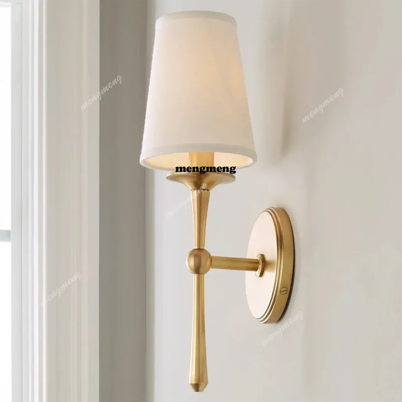 

American wall lamp full copper living room background wall lamp luxury bedroom study creative personality staircase aisle lamp