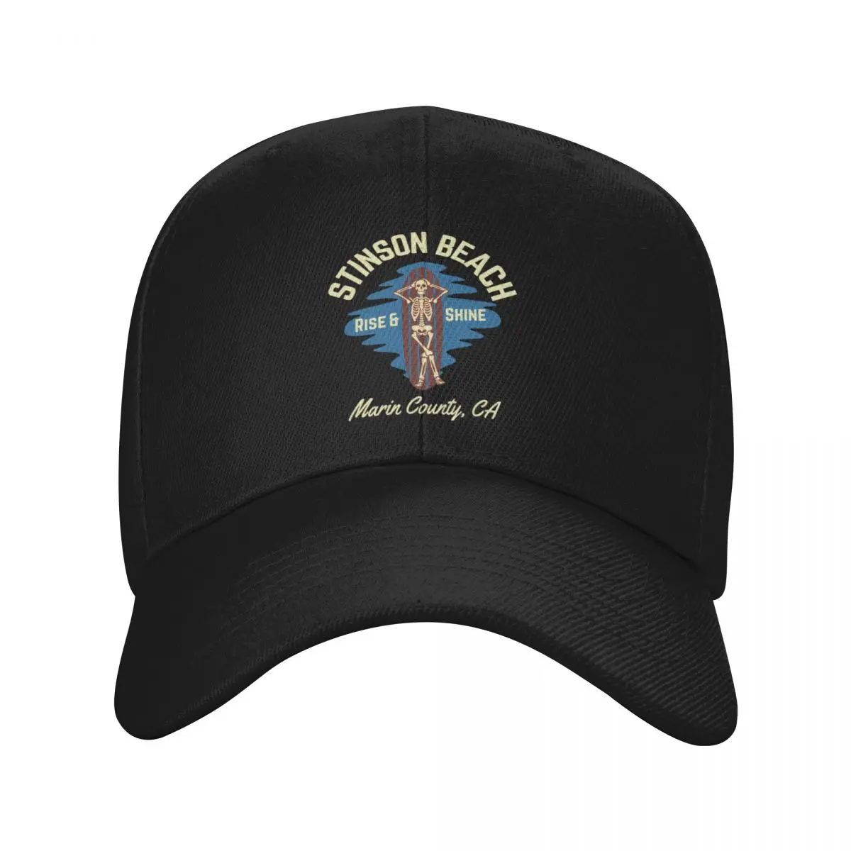 

Vintage-Style Stinson Beach Marin County California, Beige Text- Skeleton /Surf / Beach Baseball Cap derby hat Man Women's
