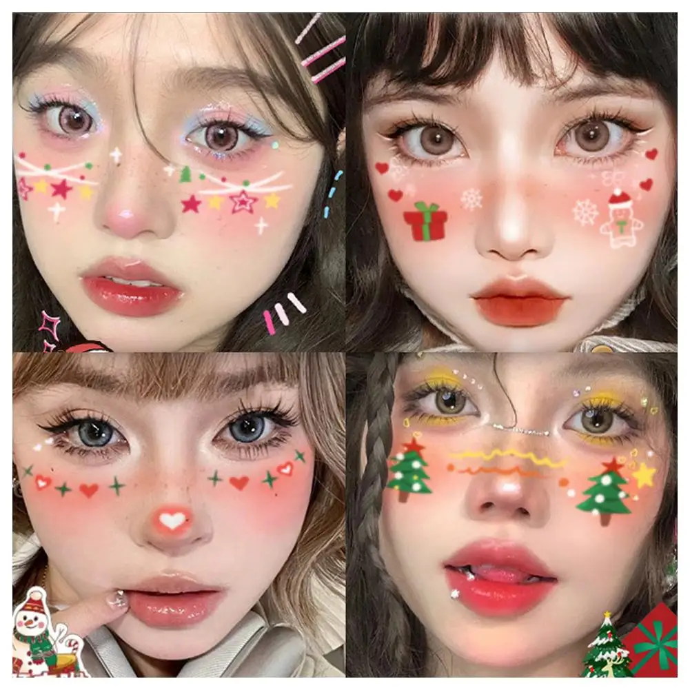 Christmas Makeup Face Stickers Disposable Tattoo Sticker Cute Xmas Tree Love Sweet Waterproof Korean Makeup Decorative Stickers